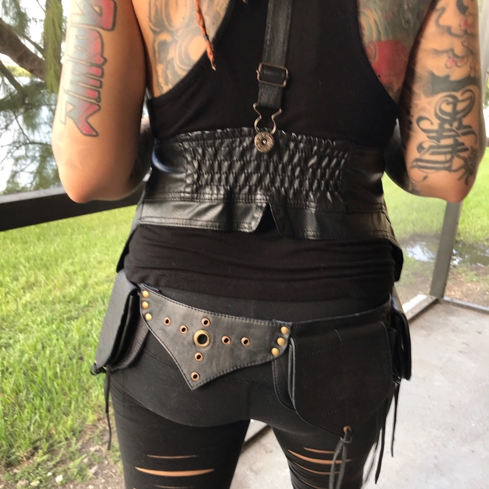 Fanny pack celtic wolf design patch black leather - Picture 6 of 8